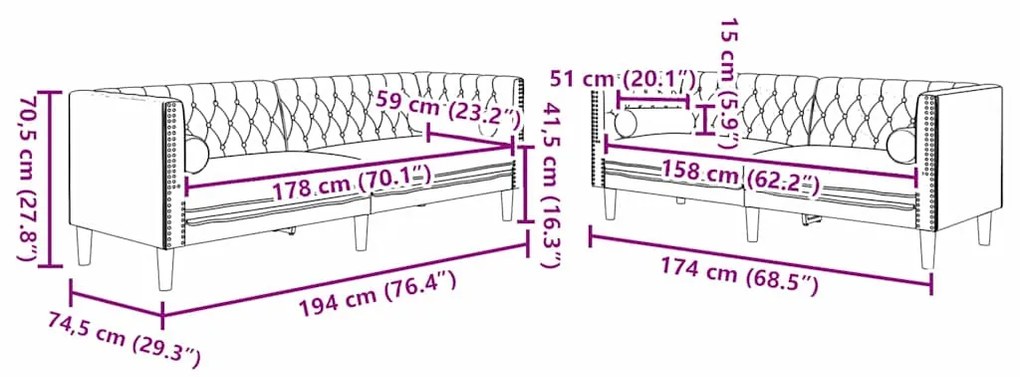 vidaXL Σετ Καναπέ 2 pcs Μαύρο Βελούδο