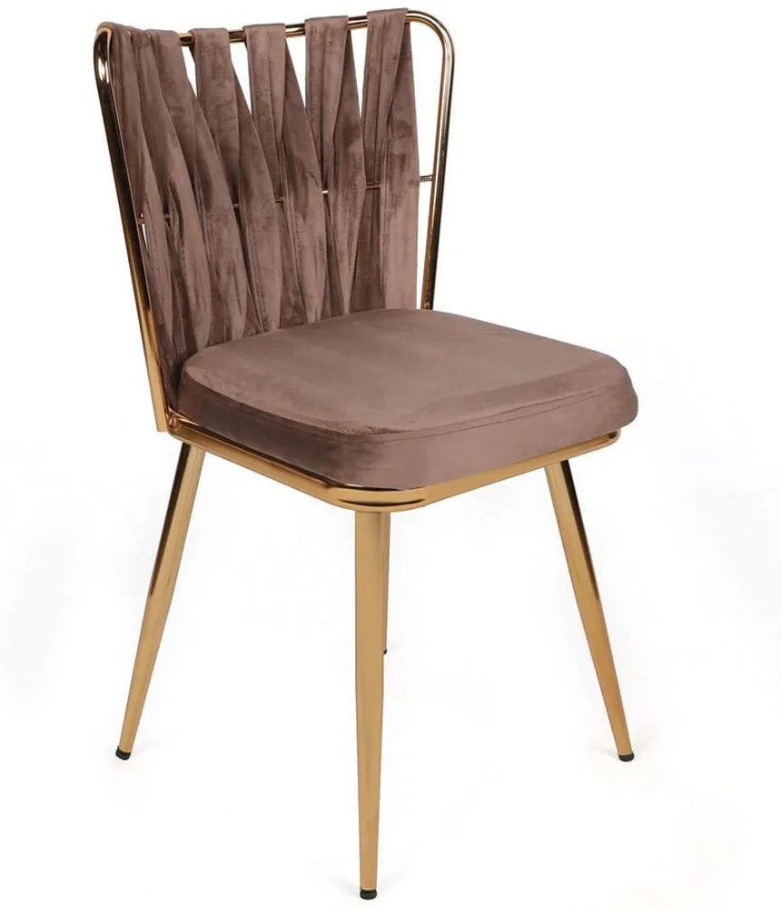 Καρέκλα Kusakli (Σετ 4Τμχ) 974NMB1605 43x43x82cm Brown-Gold Βελούδο, Μέταλλο