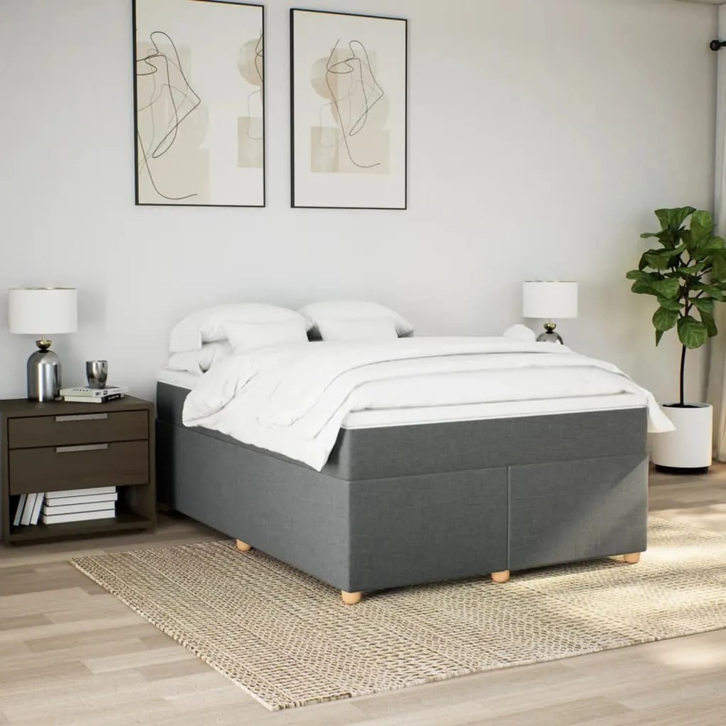 Κρεβάτι Boxspring με Στρώμα Σκούρο Γκρι 160x200 εκ Υφασμάτινο - Γκρι