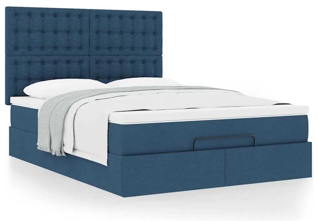 vidaXL Οθωμανικό κρεβάτι με στρώμα μπλε 140x200cm ύφασμα