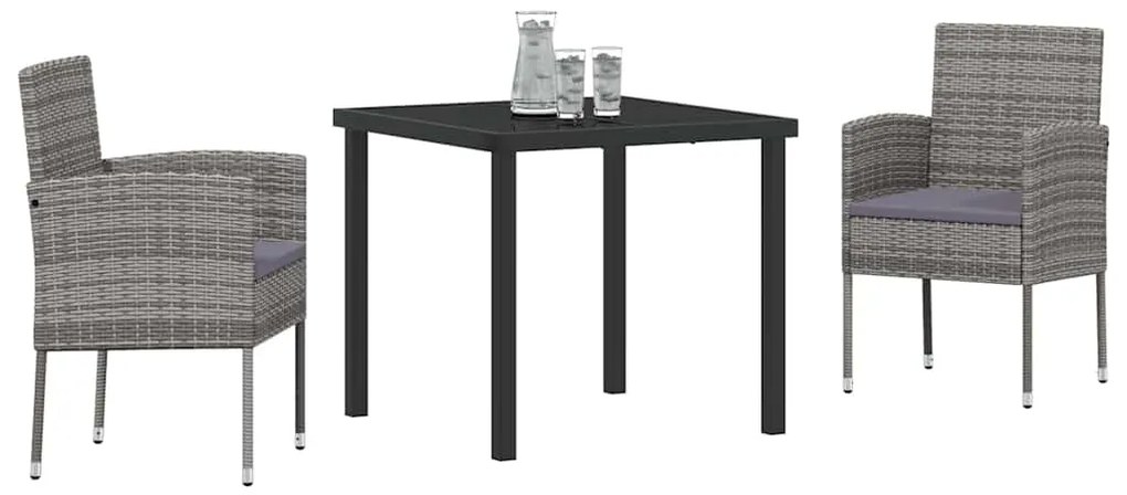 vidaXL Σέτ φαγητού για κήπο με μαξιλάρι 3 pcs Γκρι Πολυ ράταν