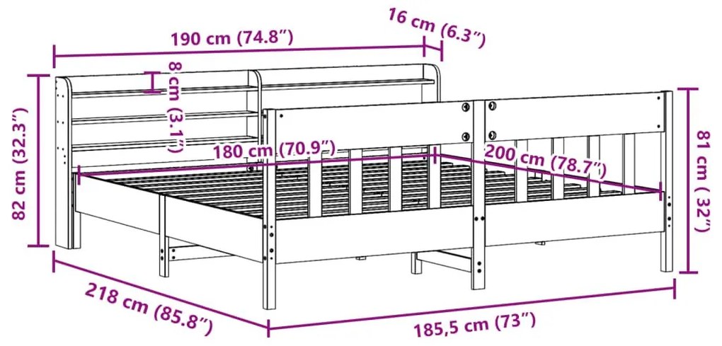 Σκελετός Κρεβατιού Χωρίς Στρώμα 180x200 εκ Μασίφ Ξύλο Πεύκου - Καφέ