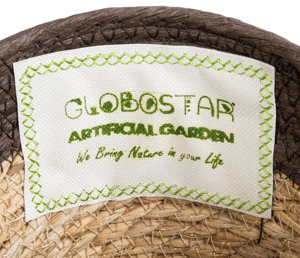 GloboStar® Artificial Garden LEFKADA 20574 Διακοσμητικό Πλεκτό Κασπώ Γλάστρα - Flower Pot Μπεζ με Καφέ Φ18 x Υ15cm