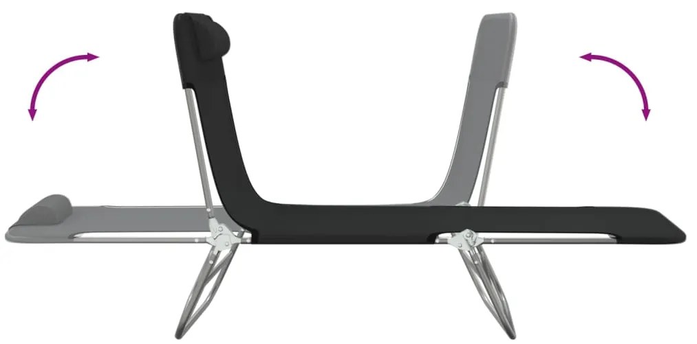 vidaXL Ξαπλώστρες Πτυσσόμενες 2 τεμ. Μαύρες από Textilene &amp; Ατσάλι