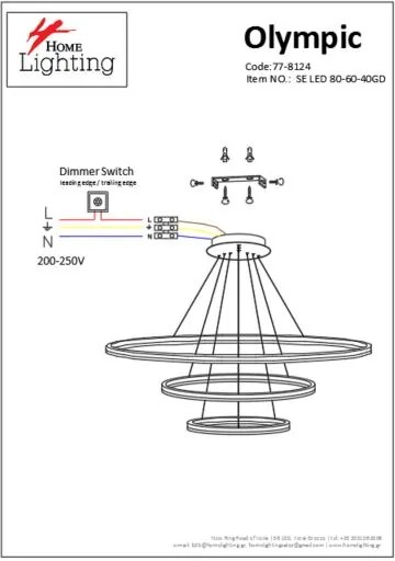 Γραμμικό Φωτιστικό SE LED 80-60-40 OLYMPIC PENDANT GOLD MAT Β5 - 101W - 600W - 77-8124