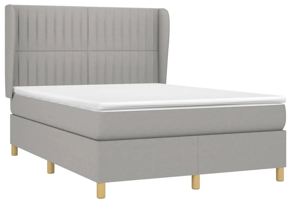 Κρεβάτι Boxspring με Στρώμα Ανοιχτό Γκρι 140x190 εκ. Υφασμάτινο - Γκρι