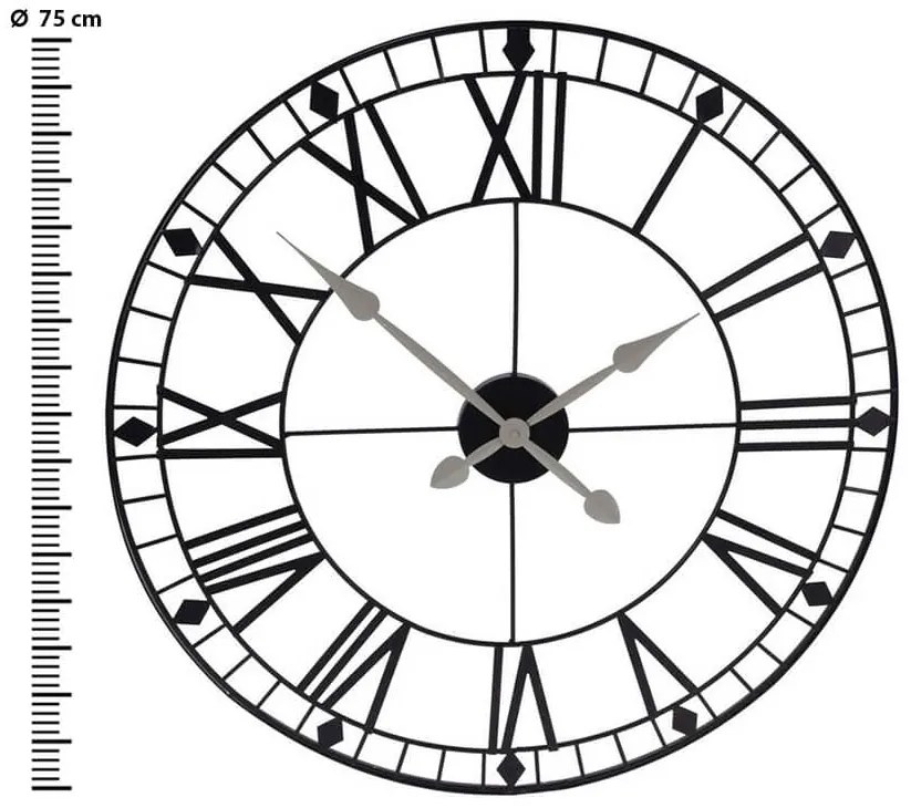 Ρολόι τοίχου Μεταλλικό, Aναλογικό με ρωμαϊκούς αριθμούς 75x2cm - Μαύρο