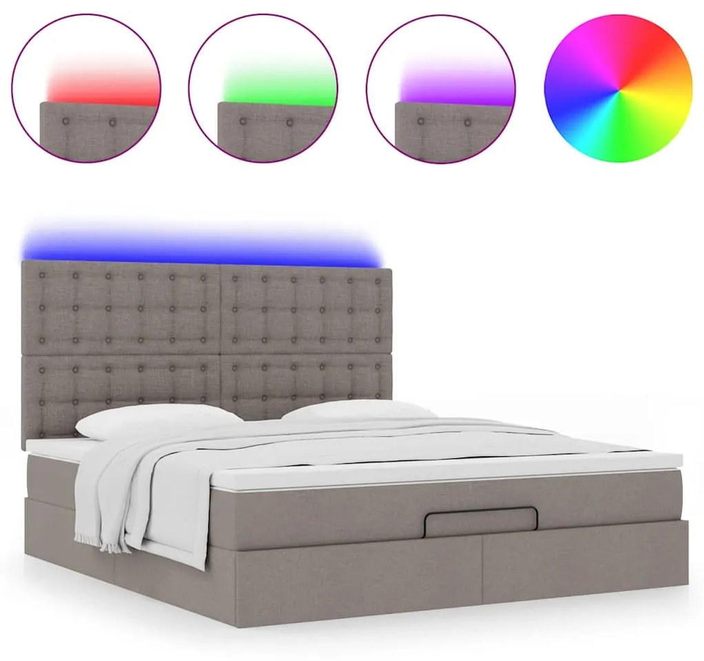 vidaXL Οθωμανικό κρεβάτι με στρώμα & LEDs Taupe 160x200cm ύφασμα