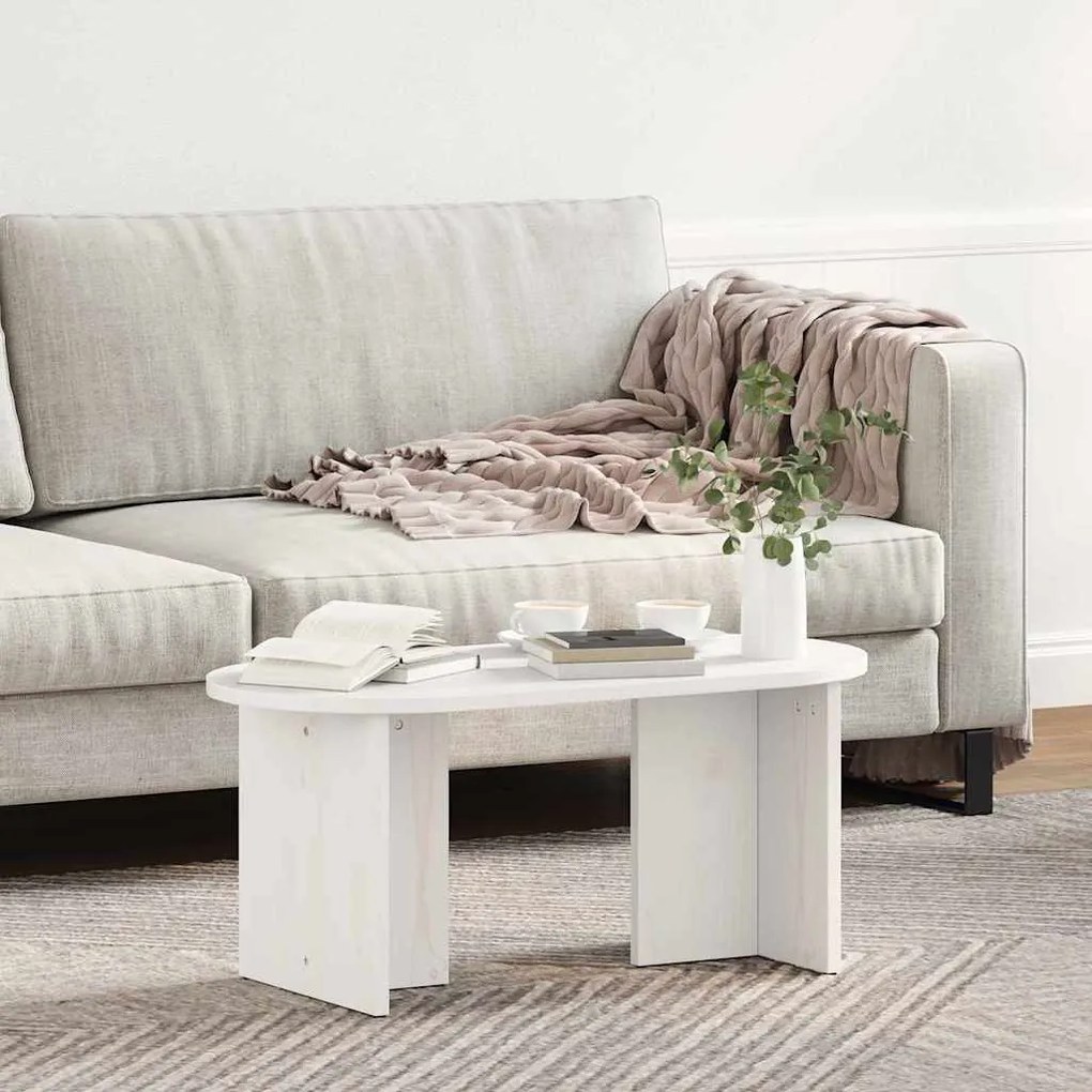 vidaXL Τραπεζάκι σαλονιού Λευκό 80 x 39.5 x 35 εκ. Μασίφ ξύλο πεύκου