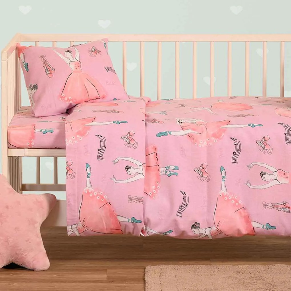 Φανελένια Σεντόνια Κούνιας (Σετ) Melinen Winter Line Ballet Pink Ροζ Χωρίς Λάστιχο 120x170