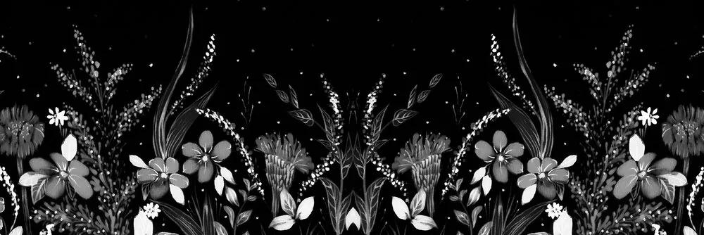 Εικόνα με λουλουδένιο στολίδι σε μαύρο & άσπρο - 150x50
