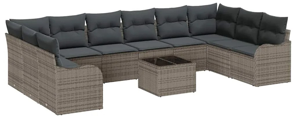vidaXL Σετ Καναπέ Κήπου με μαξιλάρι 11 pcs Γκρι Πολυ ράταν