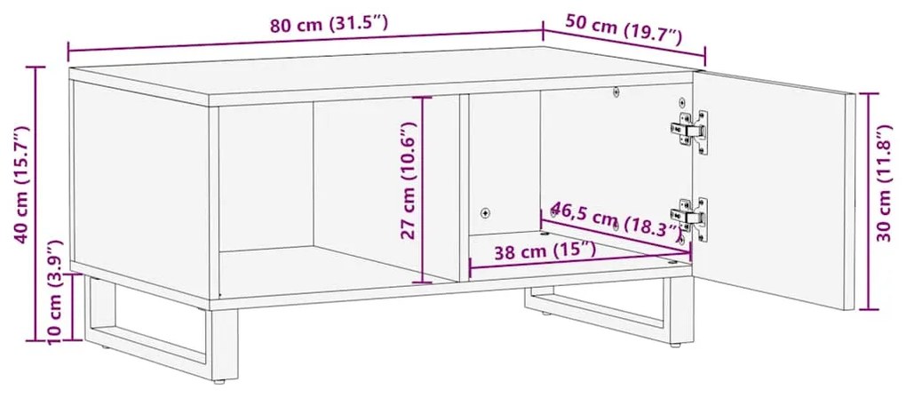 Τραπεζάκι Σαλονιού Μαύρο 80 x 50 x 40 εκ. από Μασίφ Ξύλο Μάνγκο - Μαύρο