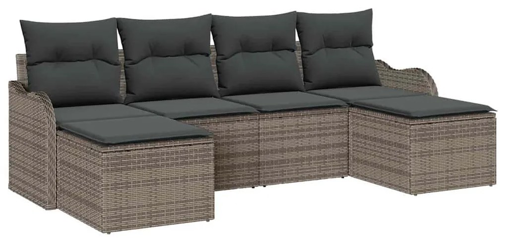 vidaXL Σετ Καναπέ Κήπου με μαξιλάρι 6 pcs Γκρι Πολυ ράταν