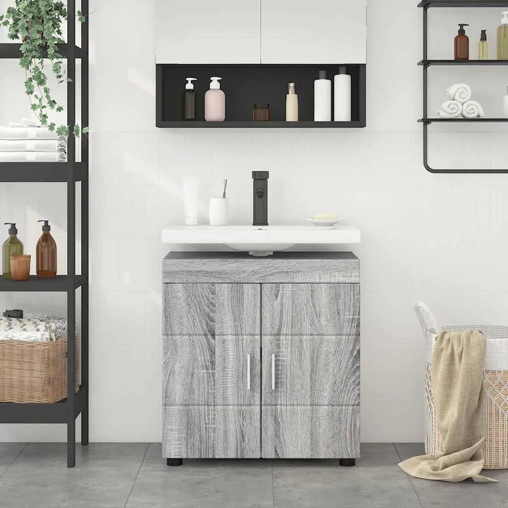 vidaXL Ντουλάπα νιπτήρα μπάνιου με πόρτα Γκρι sonoma 60 x 34 x 63 εκ