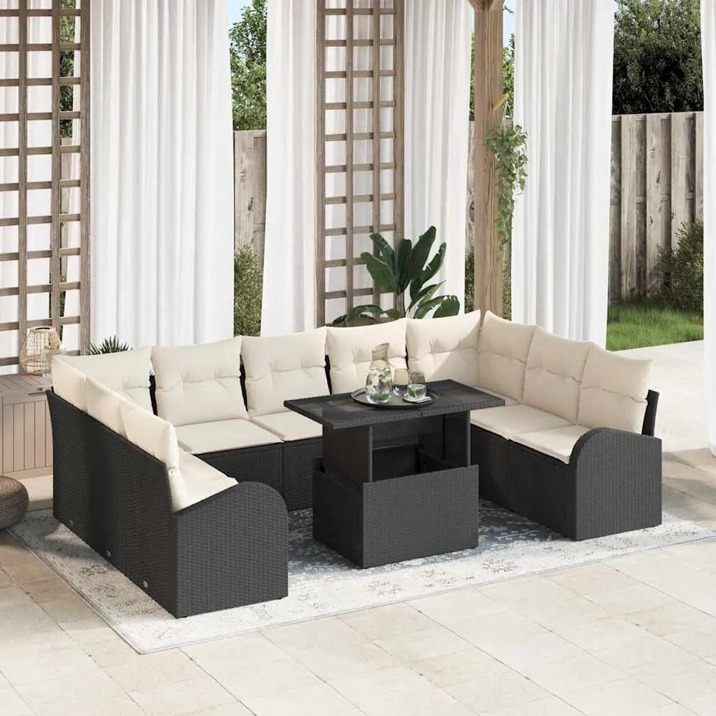 vidaXL Σετ Καναπέ Κήπου με αποθήκευση 10 pcs Μαύρο Πολυ ράταν