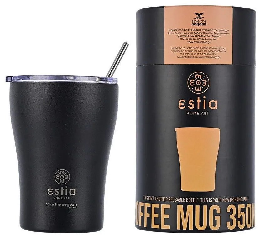 Ποτήρι-Θερμός Με Καλαμάκι Save The Aegean 01-12083 350ml Black Estia