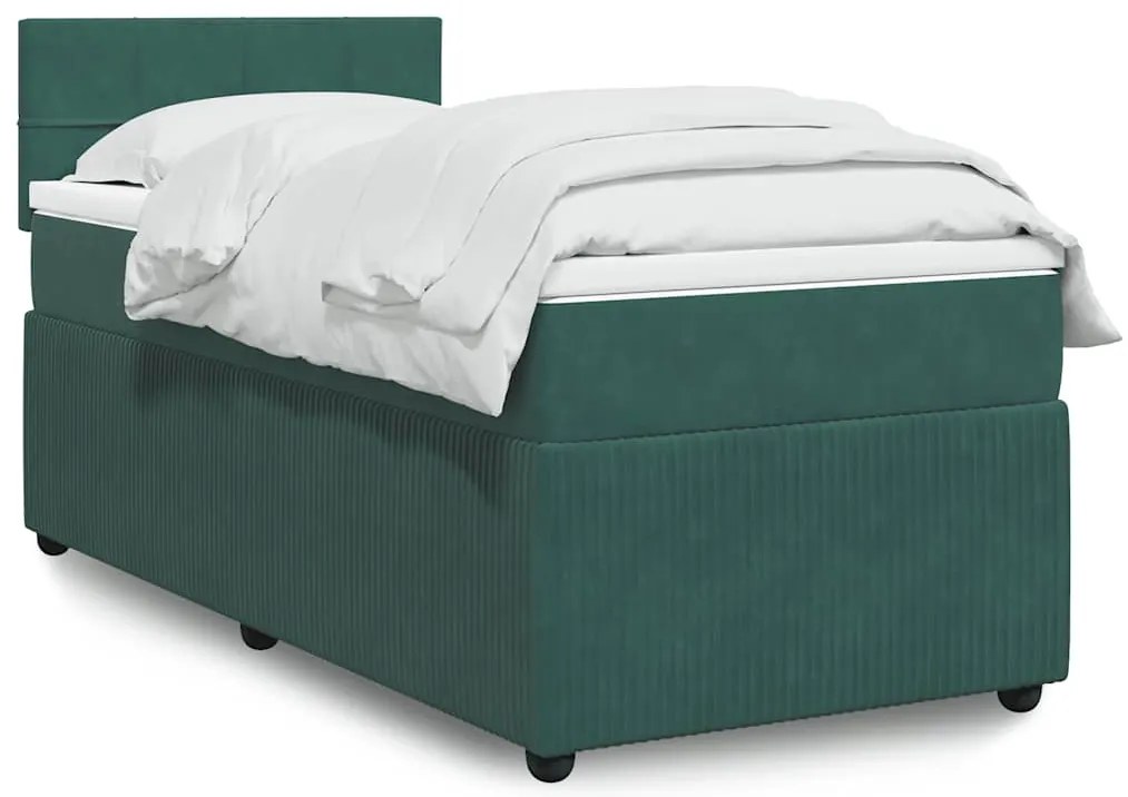 vidaXL Κρεβάτι Boxspring με Στρώμα Σκούρο Πράσινο 90x190 εκ. Βελούδινο