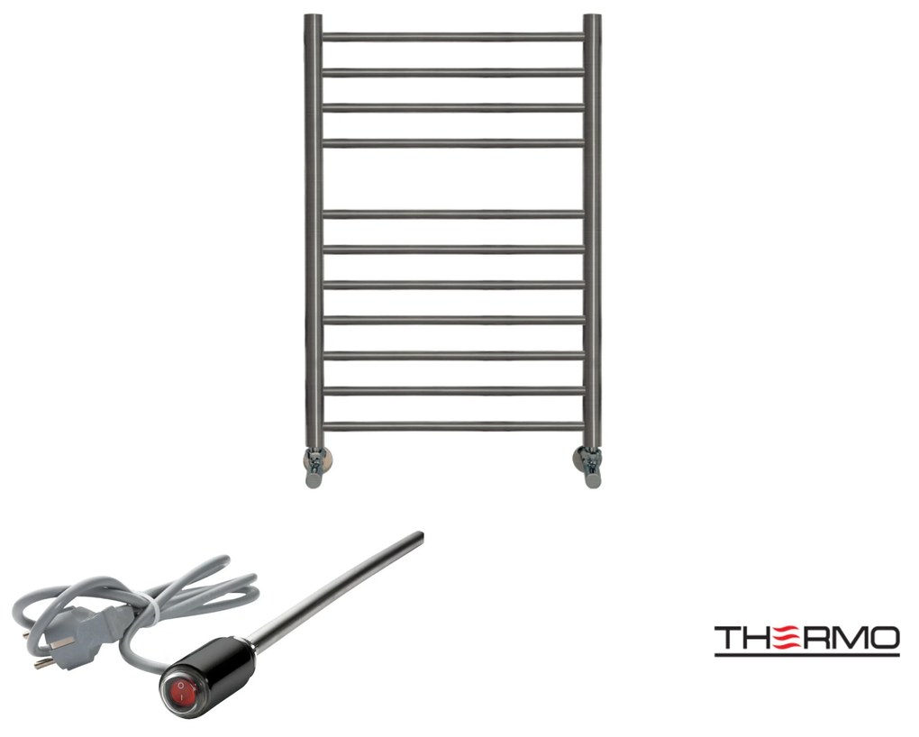 Thermo BELLAVIA Θερμαινόμενη πετσετοκρεμάστρα από ανοξείδωτο χάλυβα με ηλεκτρική λειτουργία, 75x50cm Black Brushed PVD