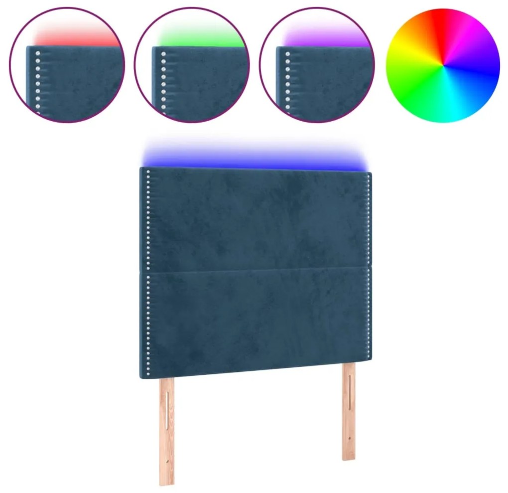 vidaXL Κεφαλάρι Κρεβατιού LED Σκούρο Μπλε 100x5x118/128 εκ. Βελούδινο