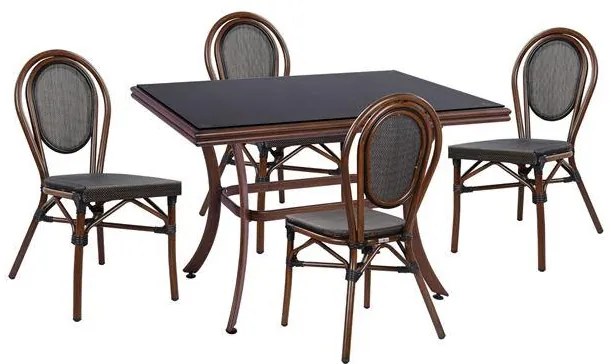 Σετ Κήπου Τραπεζαρία HM10548 5 τεμ Bamboo Look Αλουμινίου Καφέ με Τραπέζι 120x70x78 εκ. &amp; 4 Καρέκλες