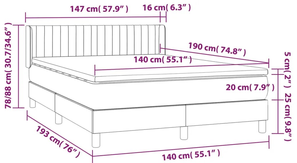 Κρεβάτι Boxspring με Στρώμα Κρεμ 140x190 εκ. Υφασμάτινο - Κρεμ