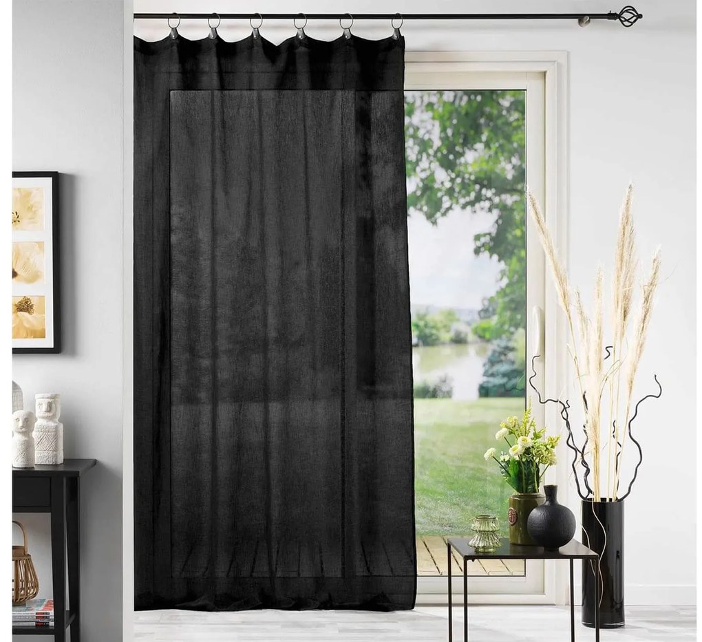 Κουρτίνα Χαμηλής Σκίασης Linka Douceur d'intérieur με κρίκους και διαστάσεις 140x240cm - Black