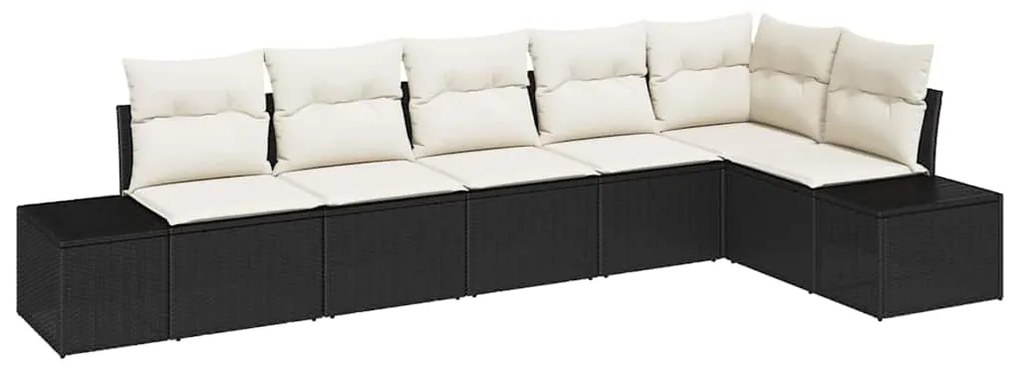 vidaXL Σετ Καναπέ Κήπου με μαξιλάρι 6 pcs Μαύρο, κρέμα Πολυ ράταν