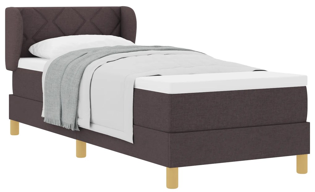 vidaXL Κρεβάτι Box Spring με Στρώμα - Σκούρο Καφέ, 80x200 εκ., Ύφασμα