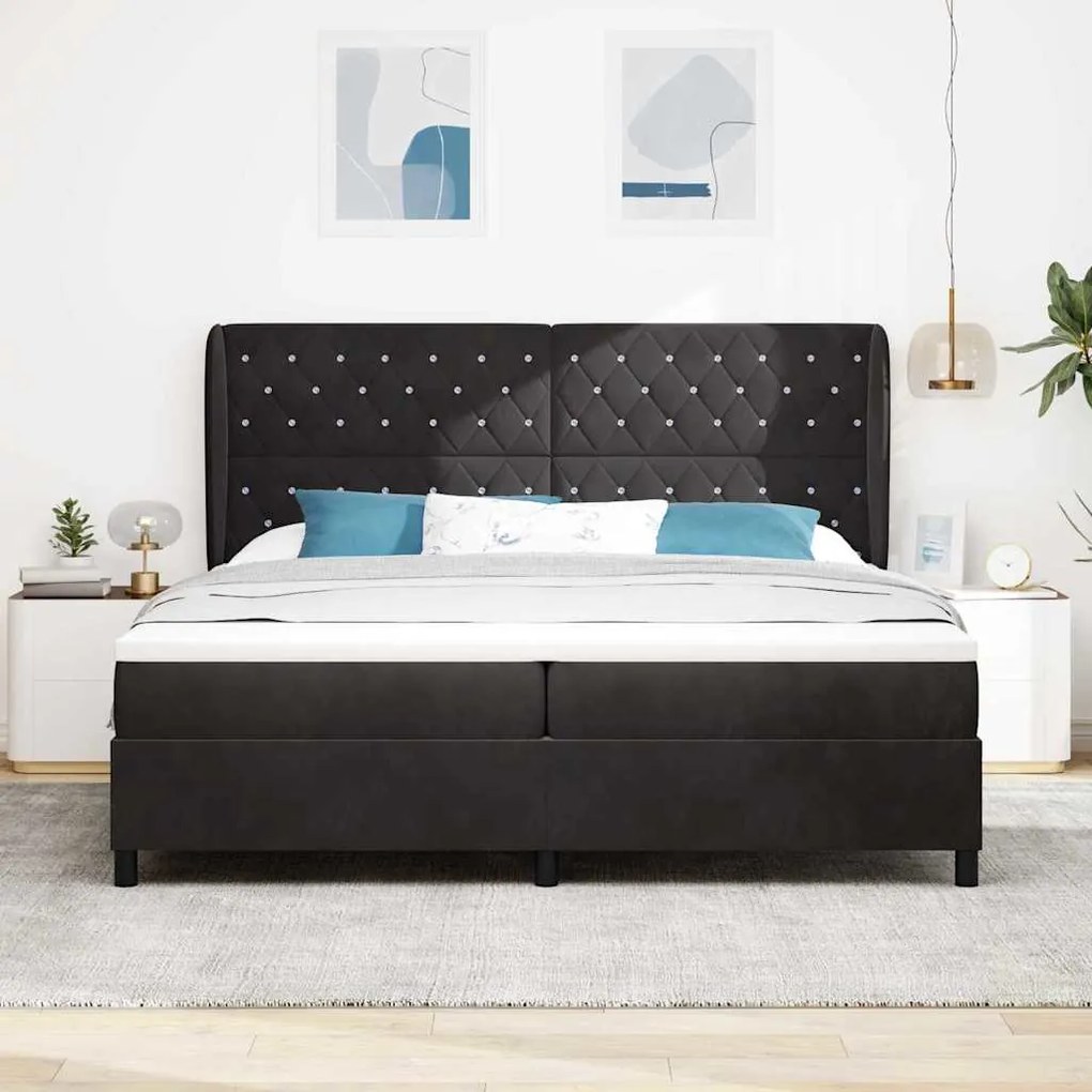 vidaXL Κρεβάτι με ελατήρια με στρώμα Μαύρο 200 x 200 cm Βελούδο