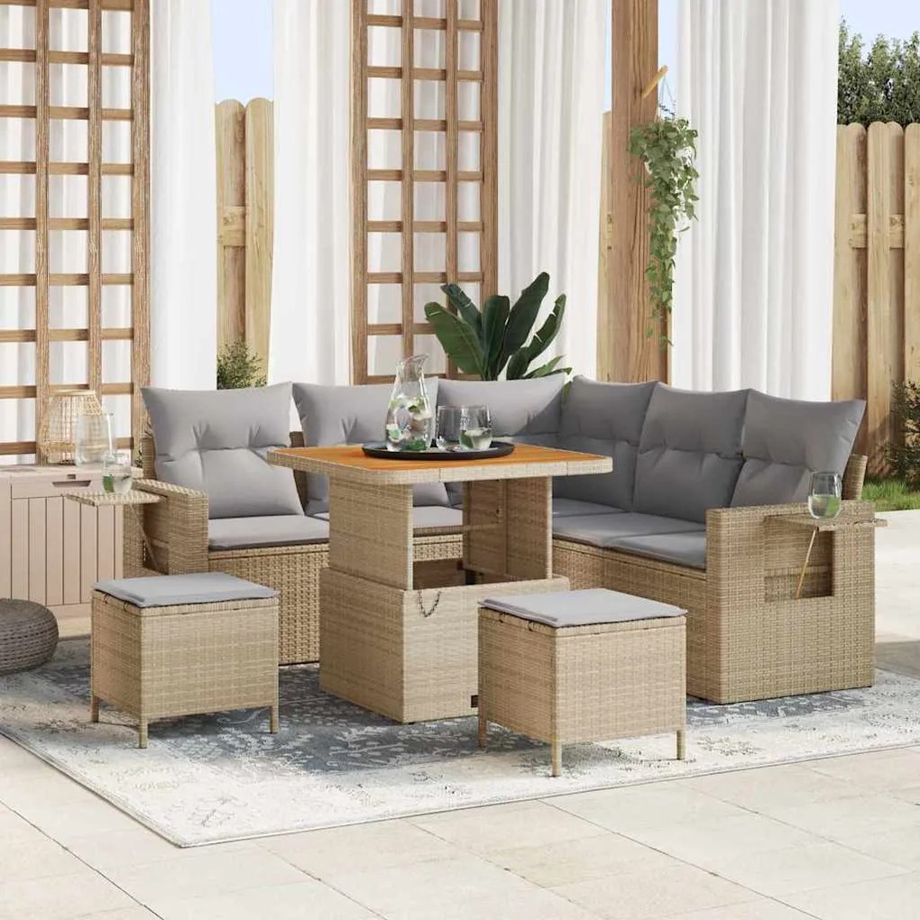 vidaXL Σετ Καναπέ Κήπου 8 pcs Μπεζ συνθετικό ρατάν