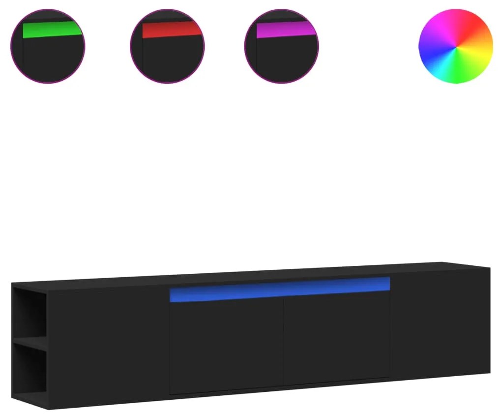 vidaXL Έπιπλο Τοίχου Τηλεόρασης με LED Μαύρο 180x31x39,5 εκ.