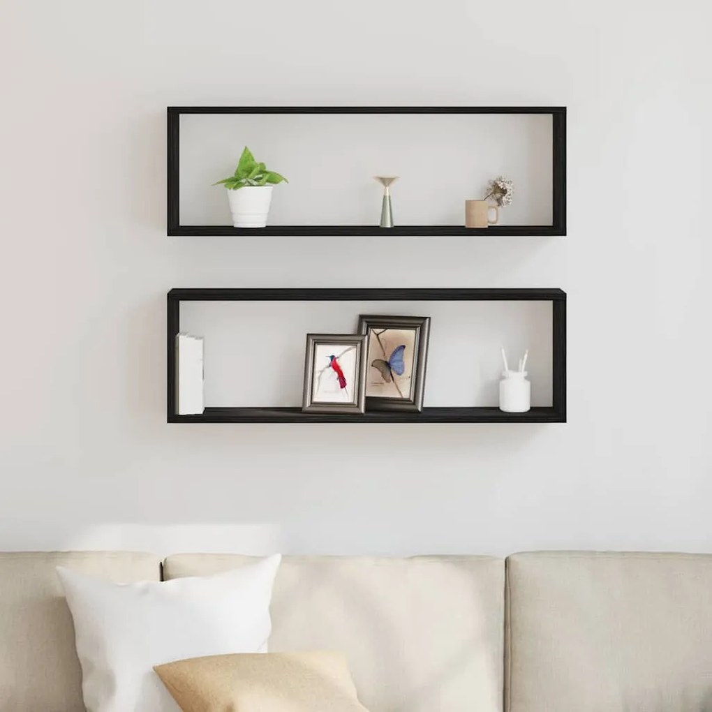 vidaXL Ράφι Τοίχου με ράφι Επιτοίχιο 2 pcs Μαύρη Δρυς 80 x 15 x 26 εκ.