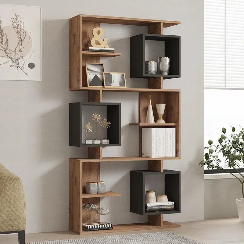 Βιβλιοθήκη Cubix sonoma - ανθρακί 90x24,6x171,90 εκ. 90x24.6x171.9 εκ.