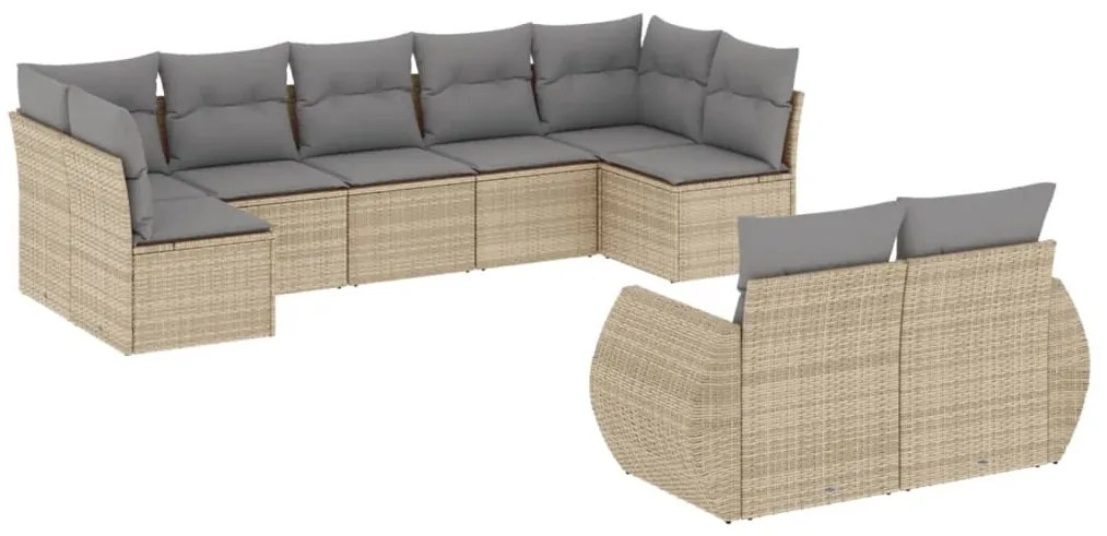 vidaXL Σαλόνι Κήπου Σετ 9 τεμ. Μπεζ Συνθετικό Ρατάν με Μαξιλάρια