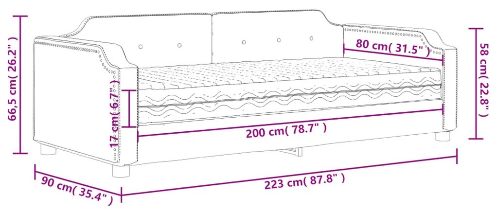 Καναπές Κρεβάτι με Στρώμα Μαύρο 80 x 200 εκ. Υφασμάτινο - Μαύρο