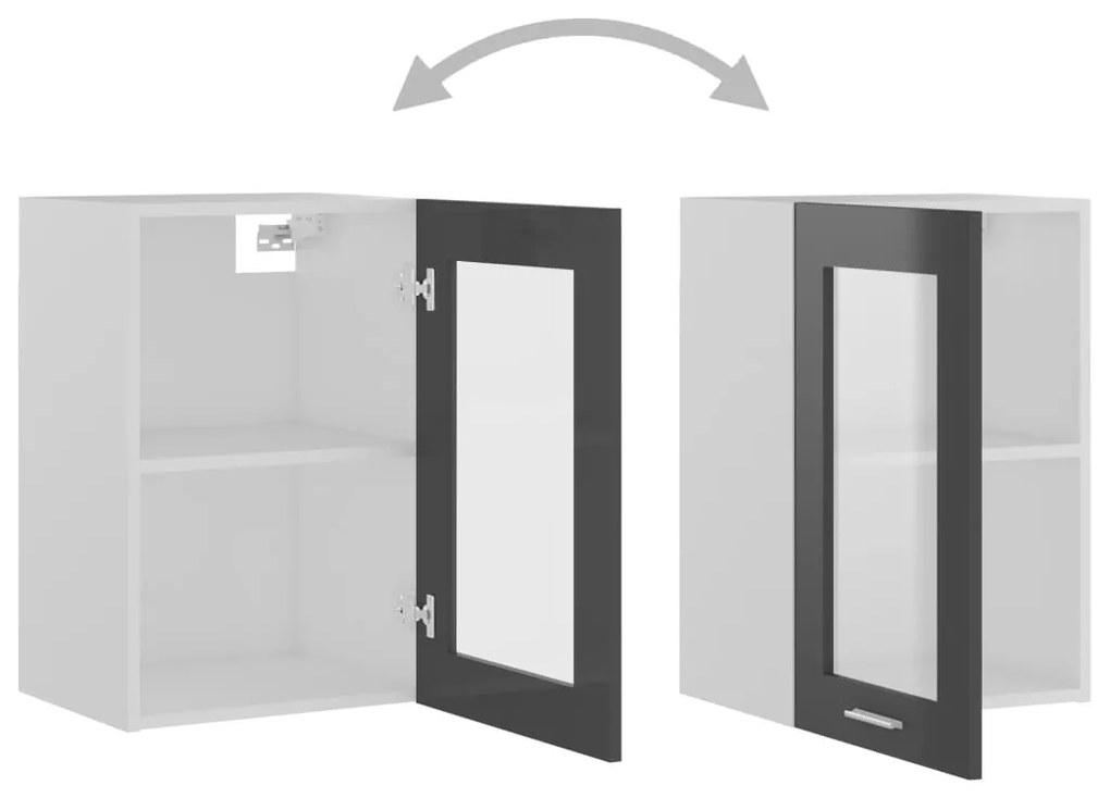 vidaXL Ντουλάπι Κρεμαστό με Τζάμι Γυαλ. Γκρι 40x31x60 εκ. Μοριοσανίδα