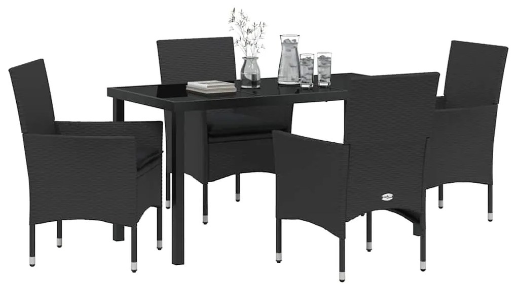 vidaXL Σέτ φαγητού για κήπο με μαξιλάρι 5 pcs Μαύρο συνθετικό ρατάν