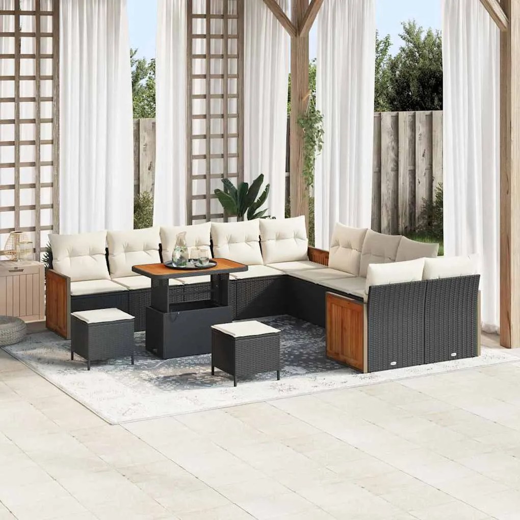 vidaXL Σετ Καναπέ Κήπου 13 pcs Μαύρο και κρεμ 90 x 55 x 71 cm