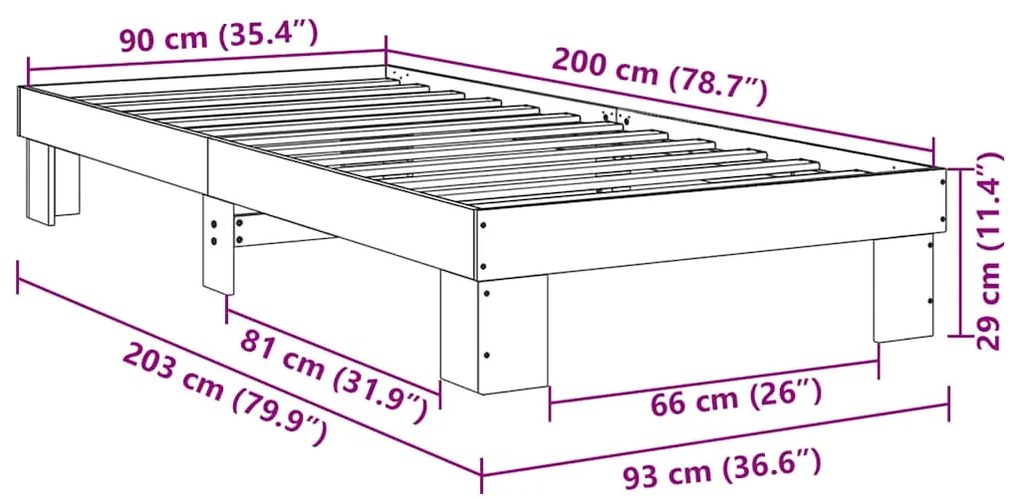 ΠΛΑΙΣΙΟ ΚΡΕΒΑΤΙΟΥ ΧΩΡΙΣ ΣΤΡΩΜΑ 90X200 CM ΜΑΣΙΦ ΞΥΛΟ ΔΡΥΣ 851948