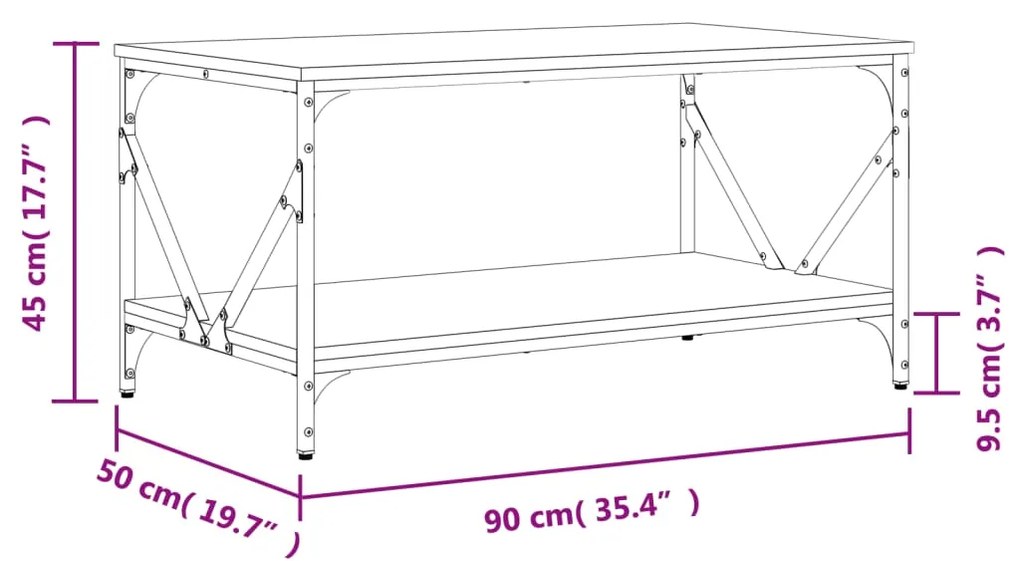 Τραπεζάκι Σαλονιού Γκρι Sonoma 90x50x45 εκ. Επεξεργασμένο Ξύλο - Γκρι