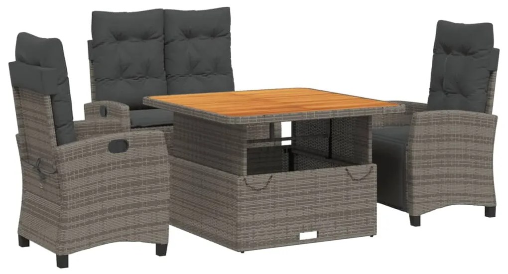 vidaXL Σετ Τραπεζαρίας Κήπου 4 τεμ. Γκρι Συνθετικό Ρατάν με Μαξιλάρια