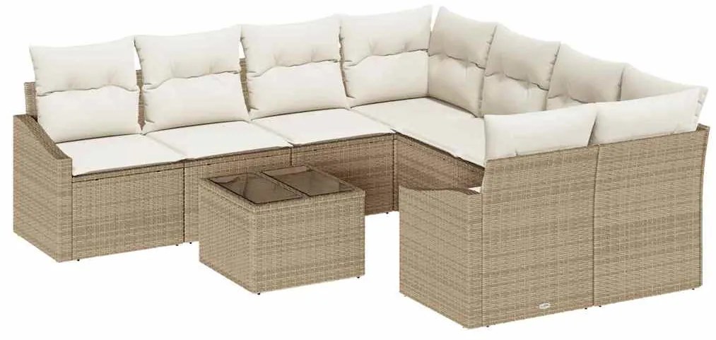 vidaXL Σετ Καναπέ Κήπου με μαξιλάρι 9 pcs Μπεζ, Κρέμα 55 x 55 x 37 εκ