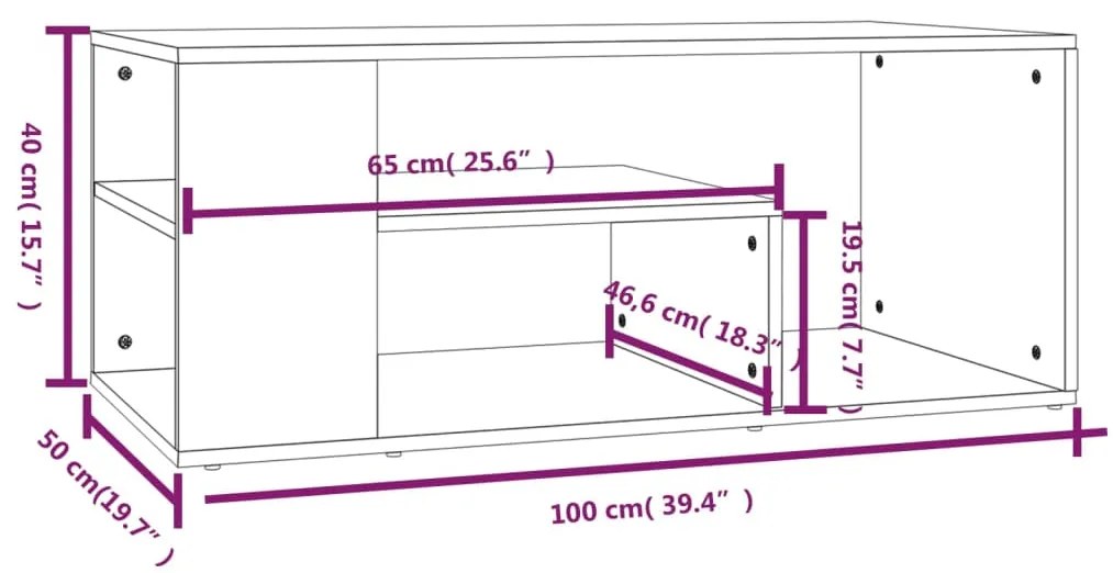 Τραπεζάκι Σαλονιού Καπνιστή Δρυς 100x50x40 εκ. Επεξεργ. Ξύλο - Καφέ