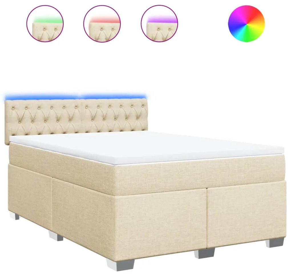 vidaXL Κρεβάτι Boxspring με Στρώμα Κρεμ 140x200 εκ. Υφασμάτινο