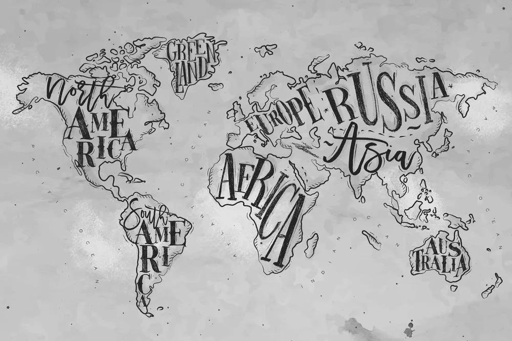 Εικόνα ενός σύγχρονου παγκόσμιου χάρτη φελλού σε vintage φόντο σε ασπρόμαυρο