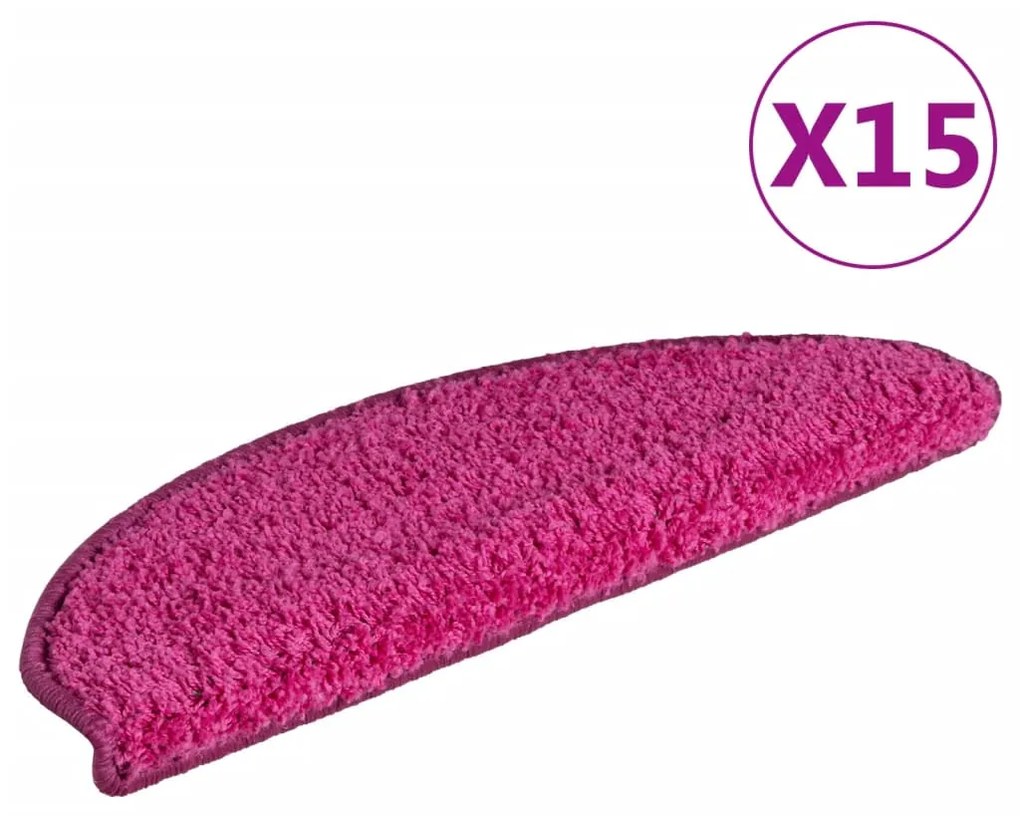 vidaXL Πατάκια Σκάλας Μοκέτα 15 τεμ. Ροζ 65 x 21 x 4 εκ.