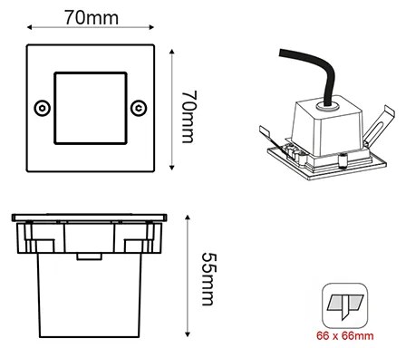 LED STEP LUMINAIRE 70X70 R 2W 3000K 90Lm 230V IP54 RA80 - 3000K - PAS230RS