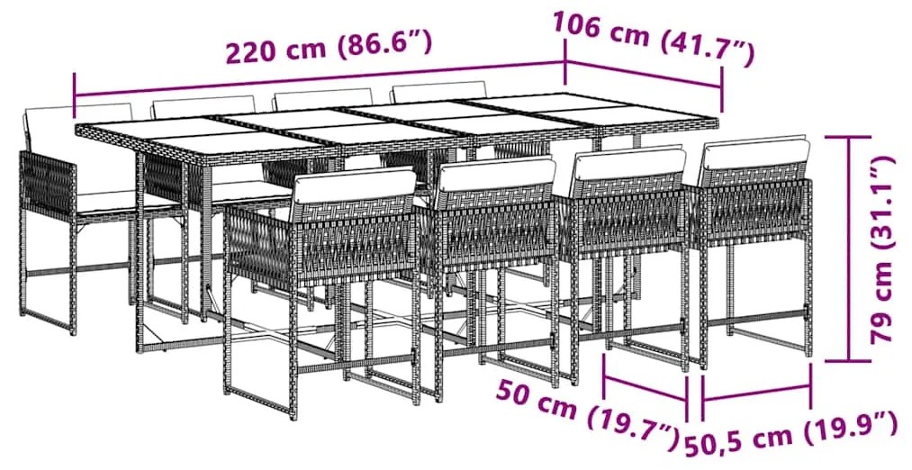vidaXL Σετ Τραπεζαρίας Κήπου 9τεμ. Μικτό Μπεζ Συνθ. Ρατάν με Μαξιλάρια