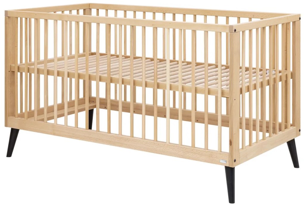 Βρεφικό Κρεβάτι Fay 70x140cm από μασίφ Οξιά Natural + Black ToiToiKids